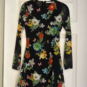 Alice + Olivia Black Floral Long Sleeve Dress